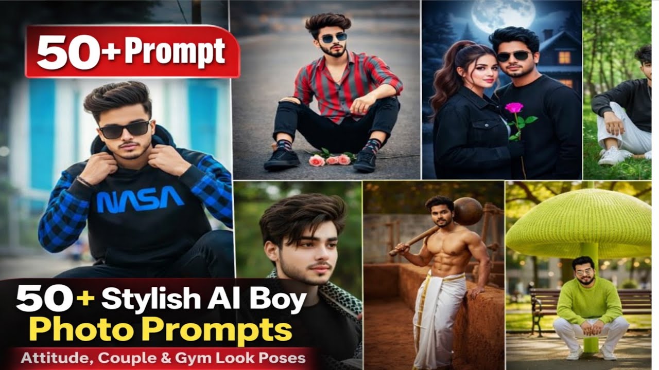 50+ Stylish AI Boy Photo Prompts | Attitude, Couple & Gym Look Poses | Viral Editing Ideas 2026