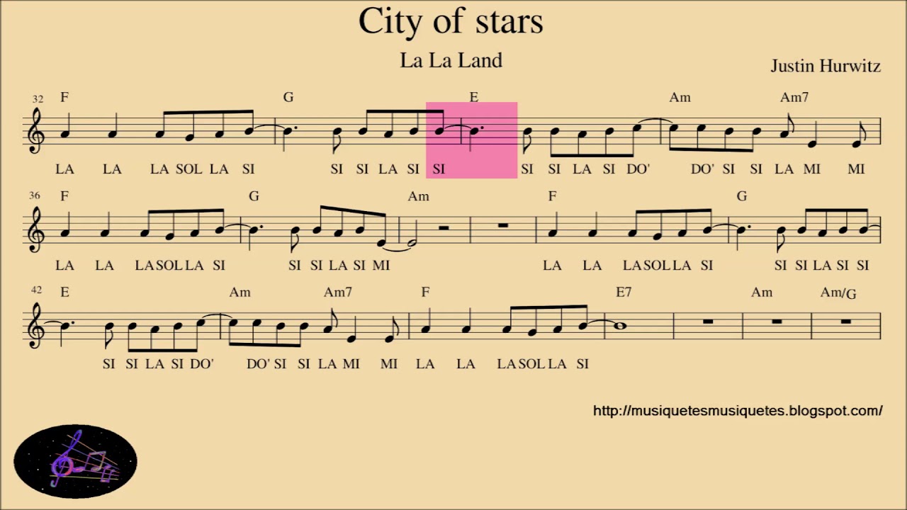 La La Land. City of stars. Flauta, violín, ... con audio. SÍ melodía. Video-partitura.