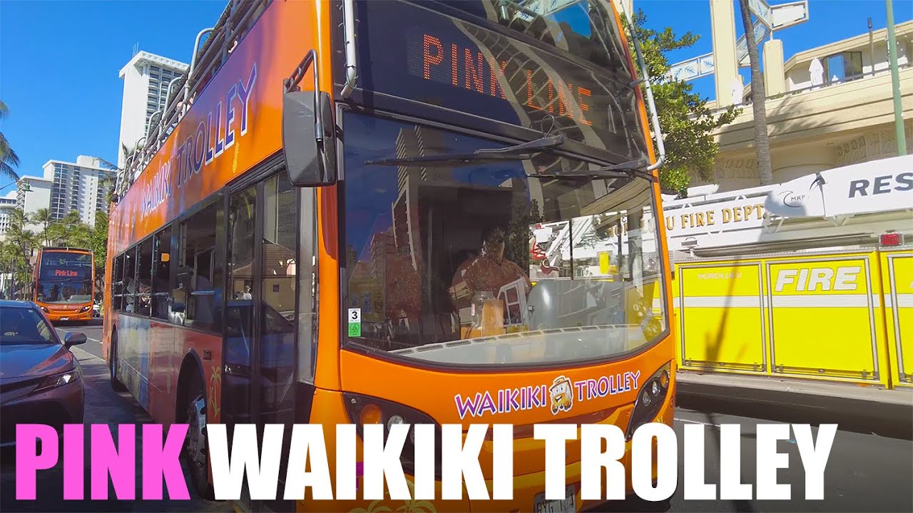 【4k 60fps】PINK Trolley FOR FREE if you have THIS. Waikiki Pink Trolley Honolulu Hawaii