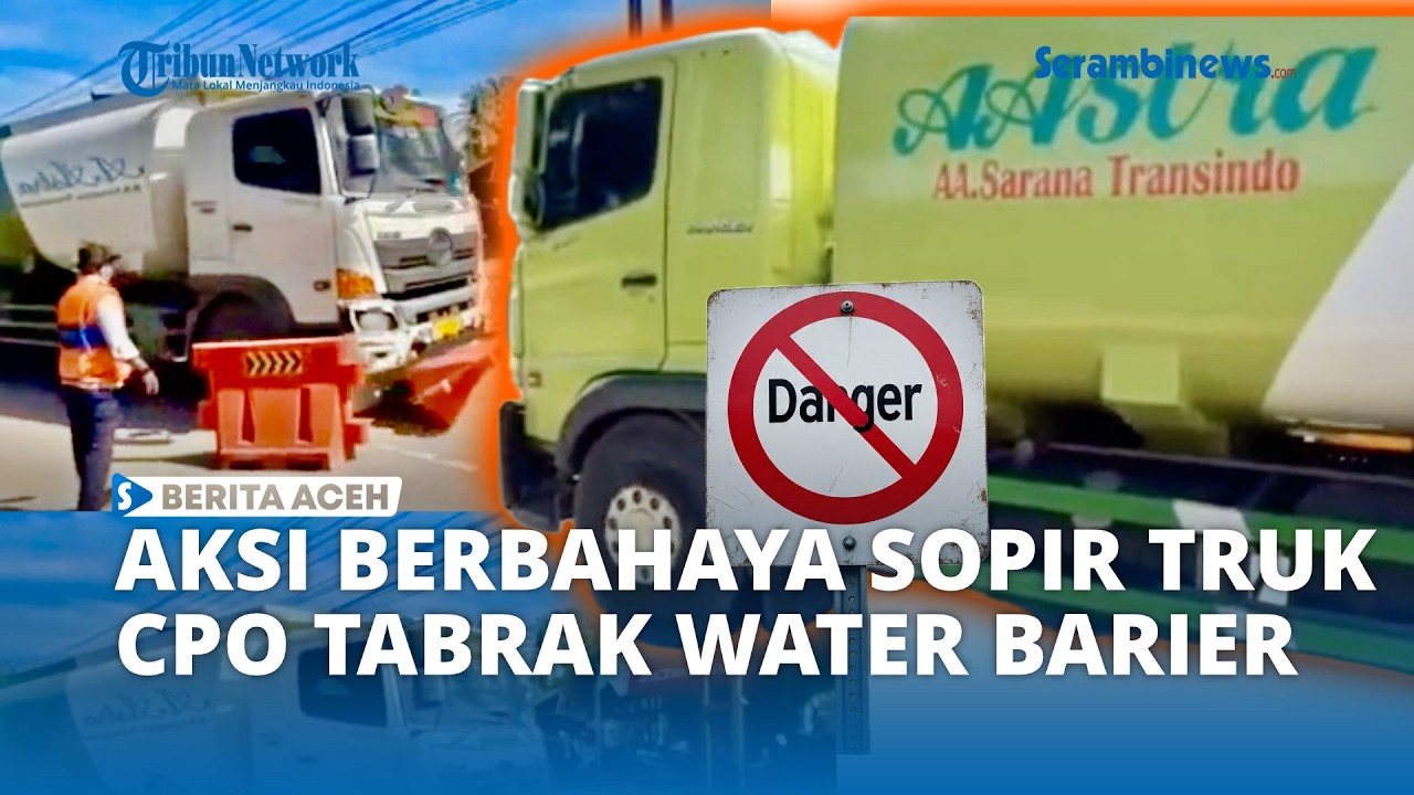 Aksi Berbahaya Saat Lima Truk CPO Sengaja Tabrak Barikade Jembatan Kutablang Bireuen