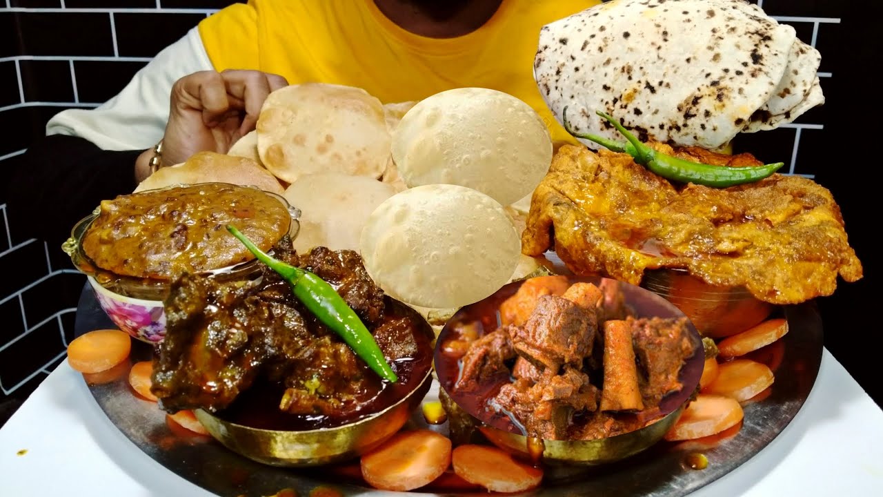 OMLETTE CURRY, MUTTON CURRY, DALL MAKHANI, TANDOORI ROTI, PURI MUKBANG | FOOD VIDEOS | ASMR FOOD