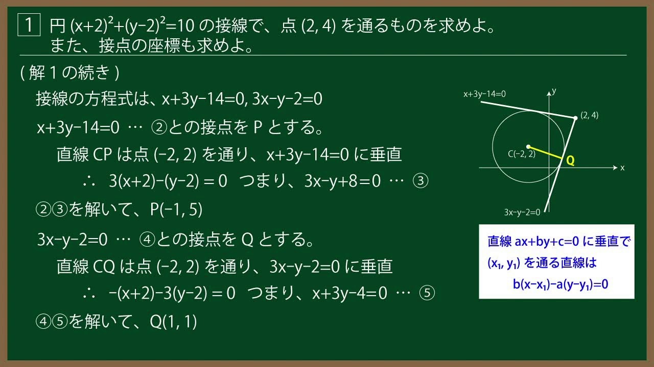 福田の一夜漬け数学〜図形と方程式〜円の方程式(9)外から引いた接線（中心が原点以外の場合）、高校2年生