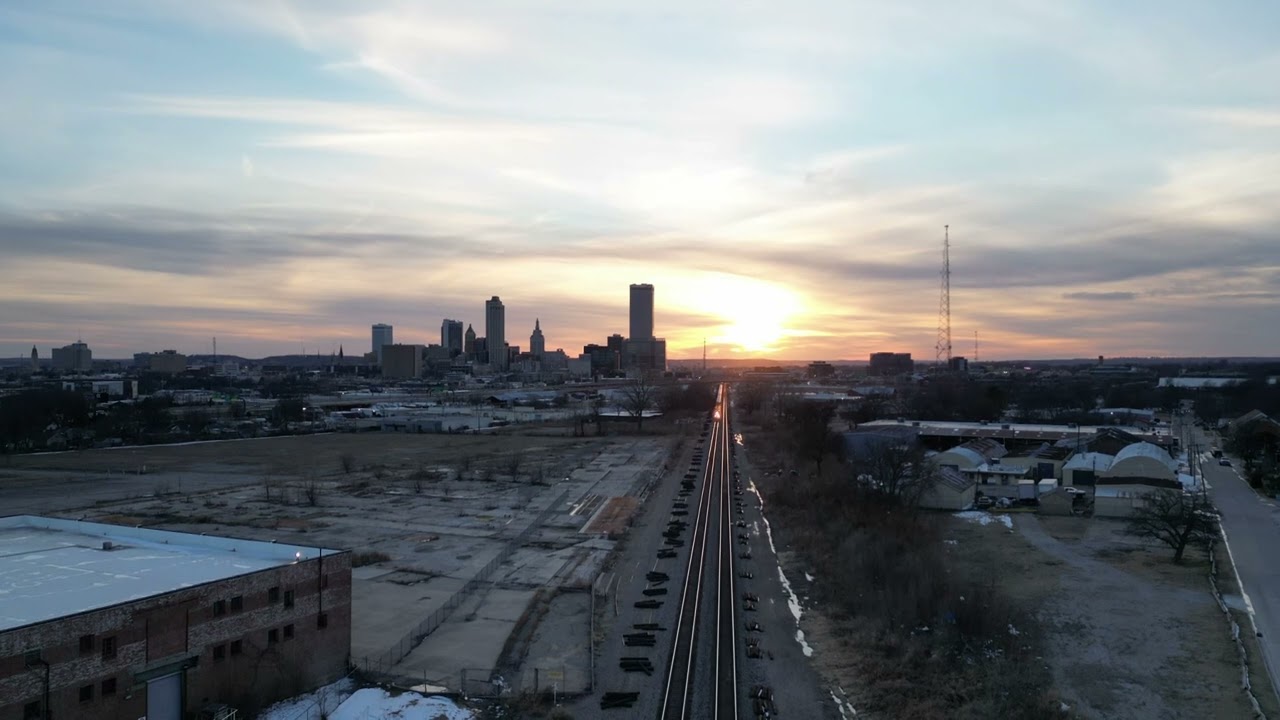 Train at sunset • near downtown Tulsa, OK - hyperlapse