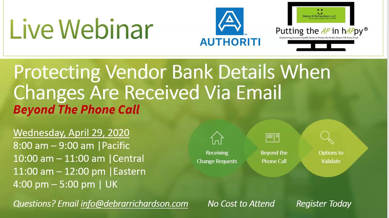 Protecting Vendor Bank Details When Changes Are Received via Email Beyond the Phone Call