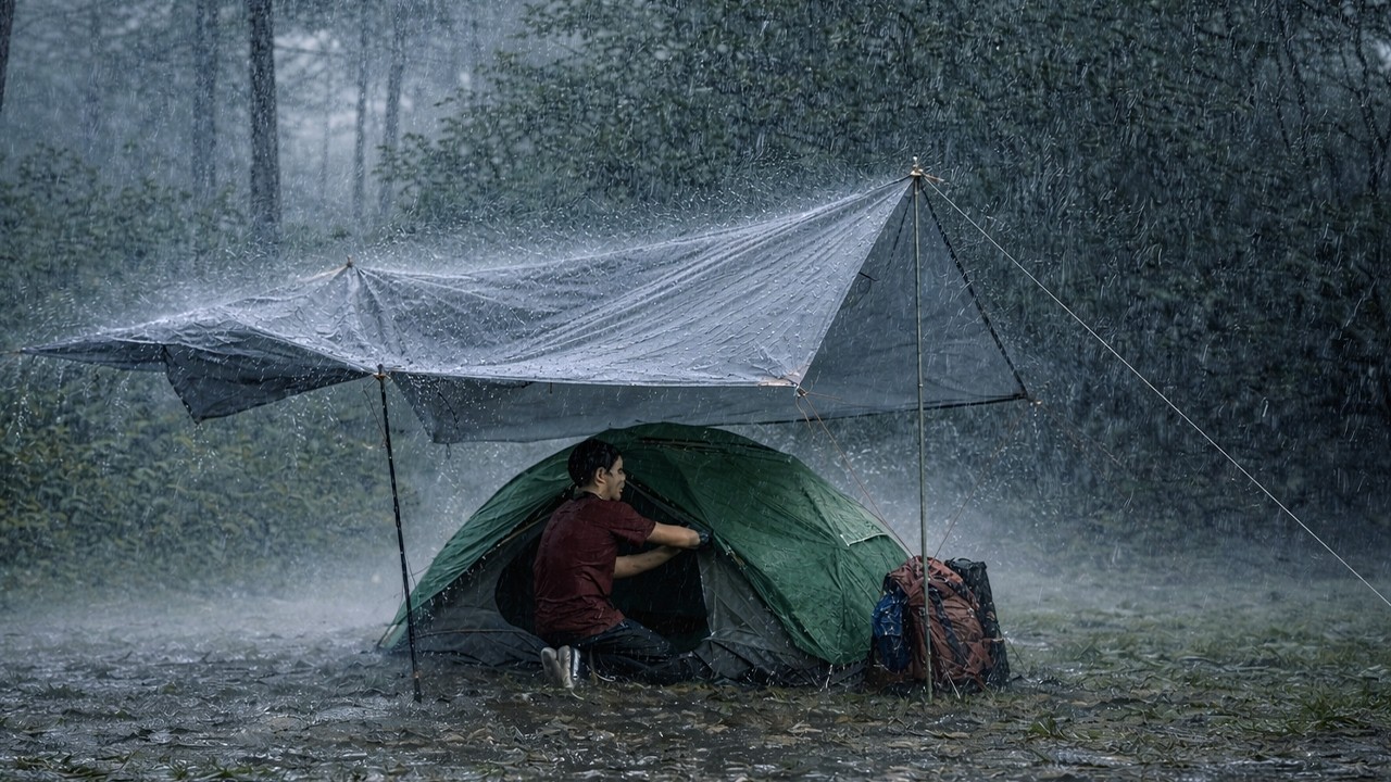 Camping in Extreme Rain⛈️EXTREME RAINY WEATHER AND BRUTAL THUNDER//Frightening Rain and Storm