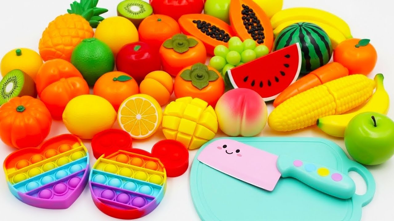 ASMR おままごと トントン♪おもちゃ 果物 カット音 Cutting Fruits Sounds ASMR with Wooden Cutting Board Sound
