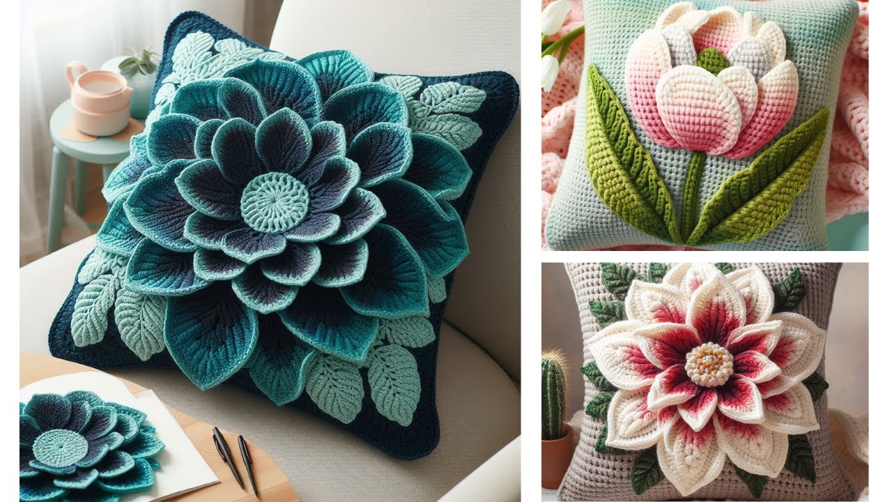 Beautiful cushions model knitted with wool #knitted #crochet #cushion