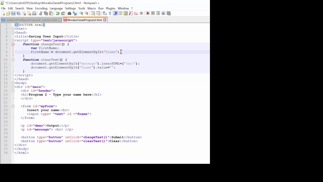 Сохранение пользовательского ввода в JavaScript