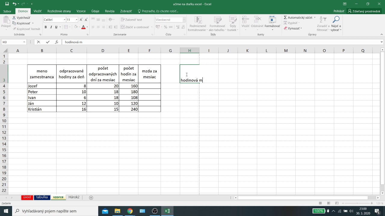 Excel 2016 tvorba vzorcov - jednoduchý vzorec; vzorec s fixovanou bunkou