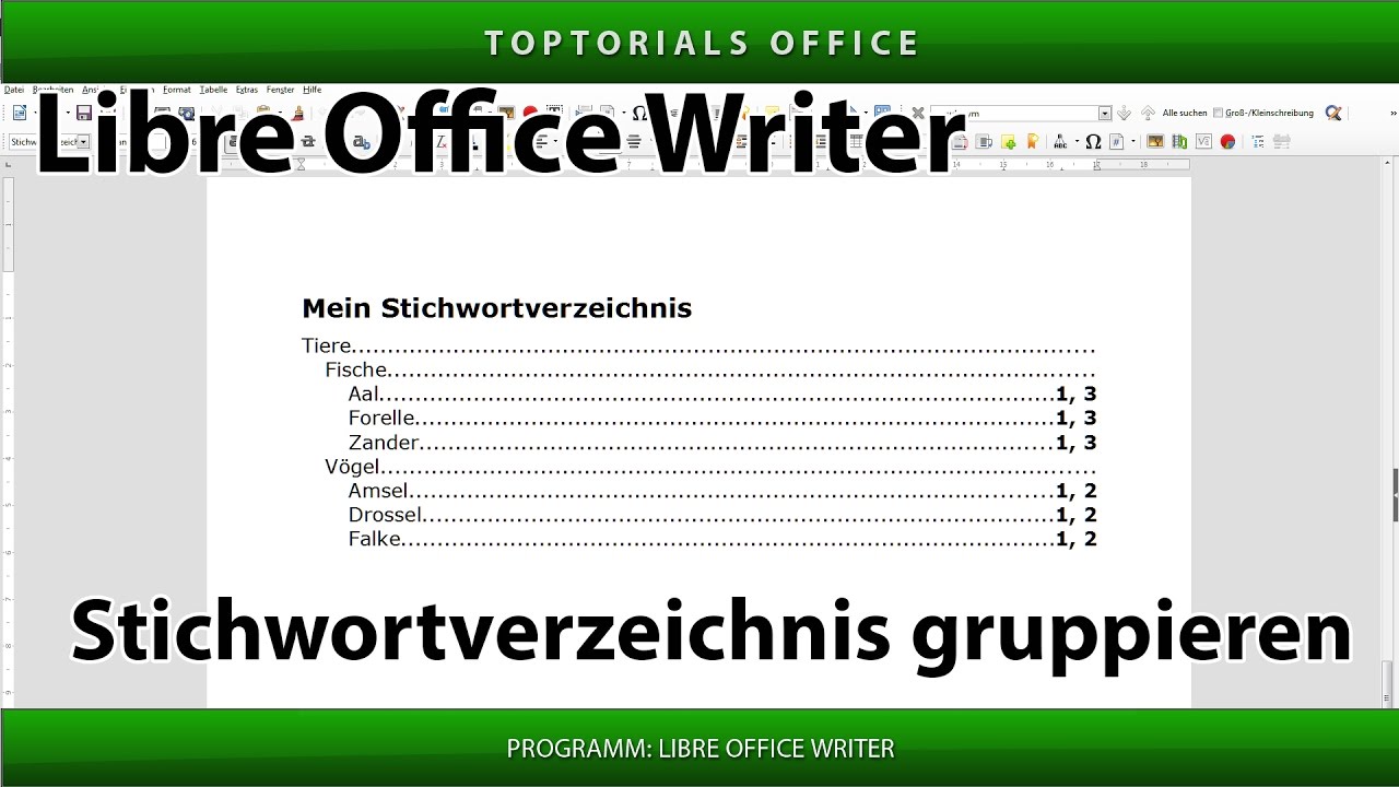 Stichwortverzeichnis / Index gruppieren (Libre Office Writer) Schlüssel 1 + 2