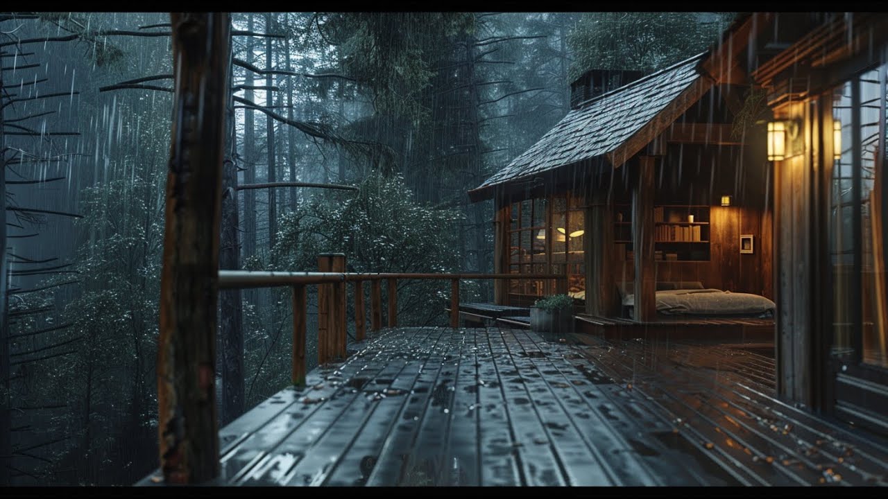 Gentle Forest Rain at a Cozy Cabin 🌲 Peaceful Night Ambience for Deep Sleep and Calm Mind