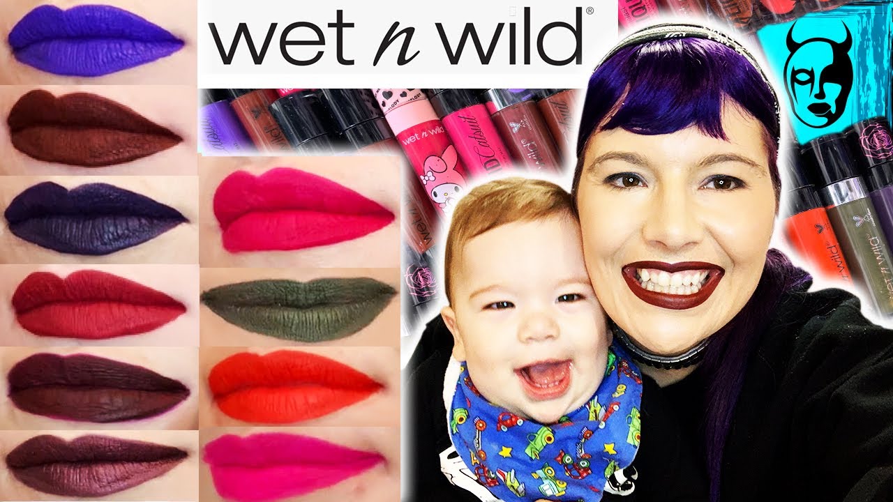 Wet n Wild liquid lipstick lip swatches, lipstick kiss test, Wet n Wild liquid catsuit, Megalast