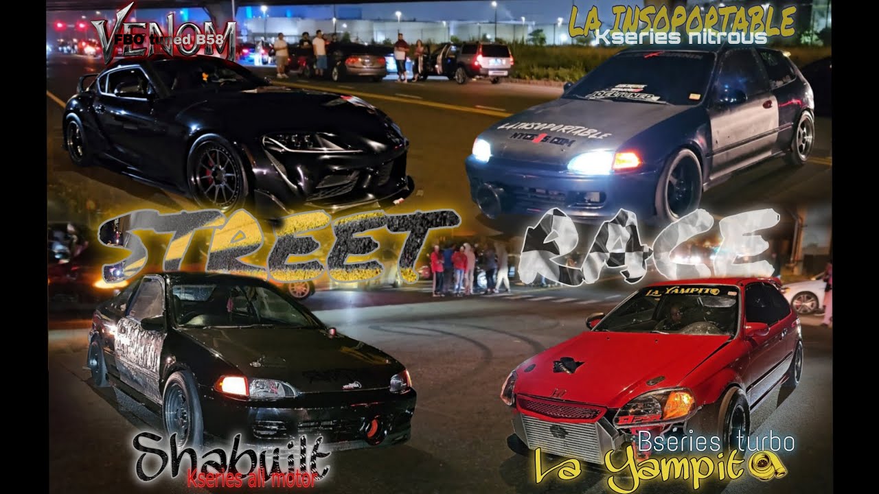 Kseries all motor coupe vs Bseries turbo ek STREET RACE kseries nitrous eg vs B58 Toyota Supra gr
