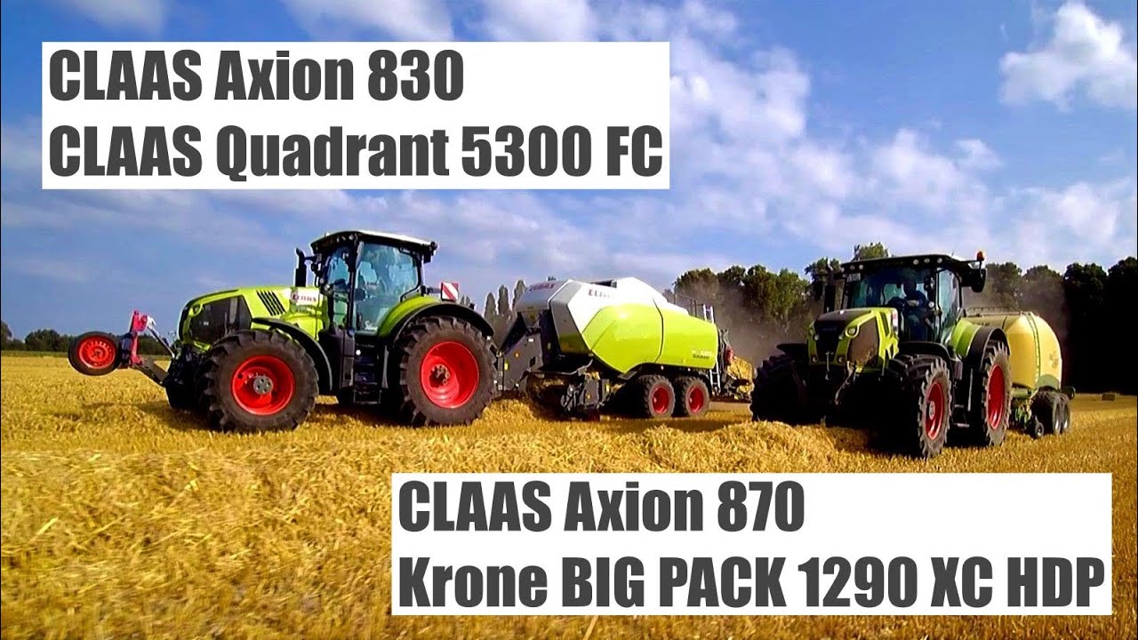 CLAAS Axion 870 mit Krone BIG PACK 1290 XC/HDP und CLAAS Axion 830 mit CLAAS Quadrant 5300 FC