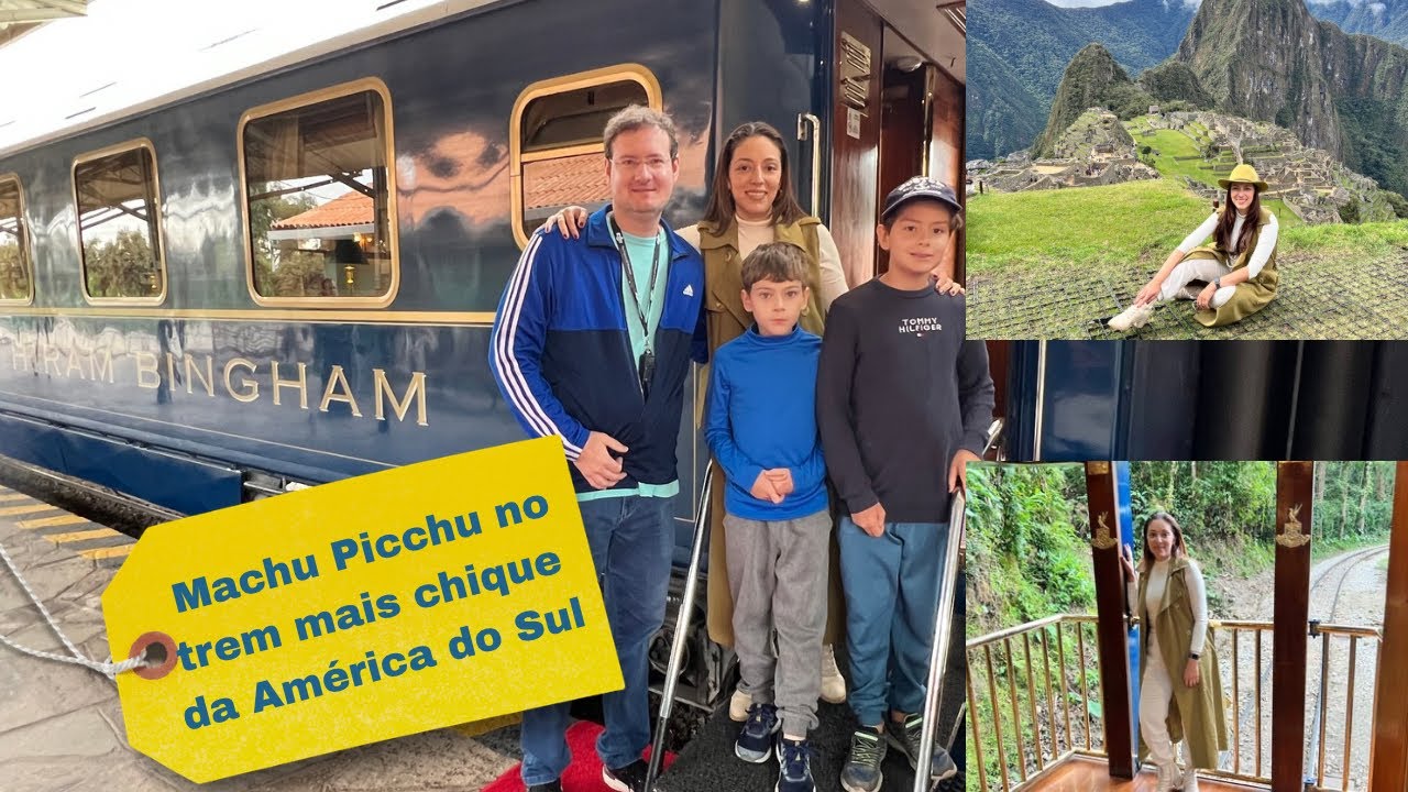 Machu Picchu, Peru, com criança no melhor trem da América do Sul (Hiram Bingham, Belmont)