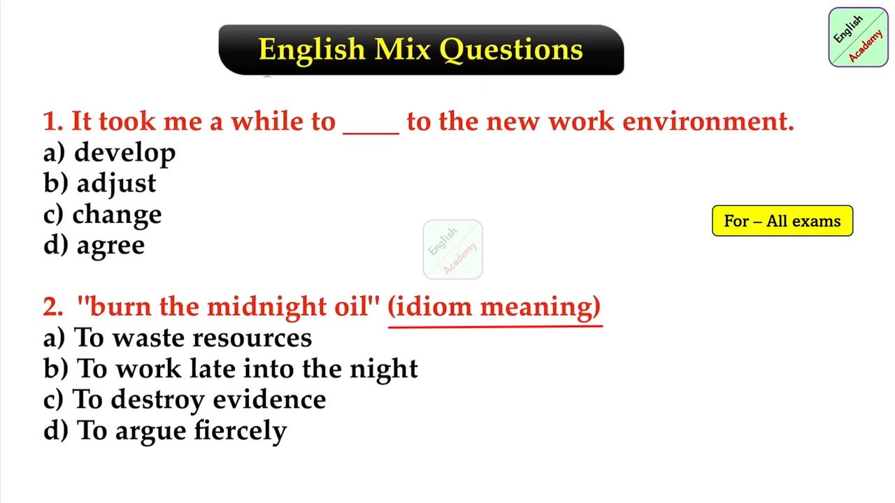 English Mix Questions set-36 for- All Exams #englishacademybydeepakkr