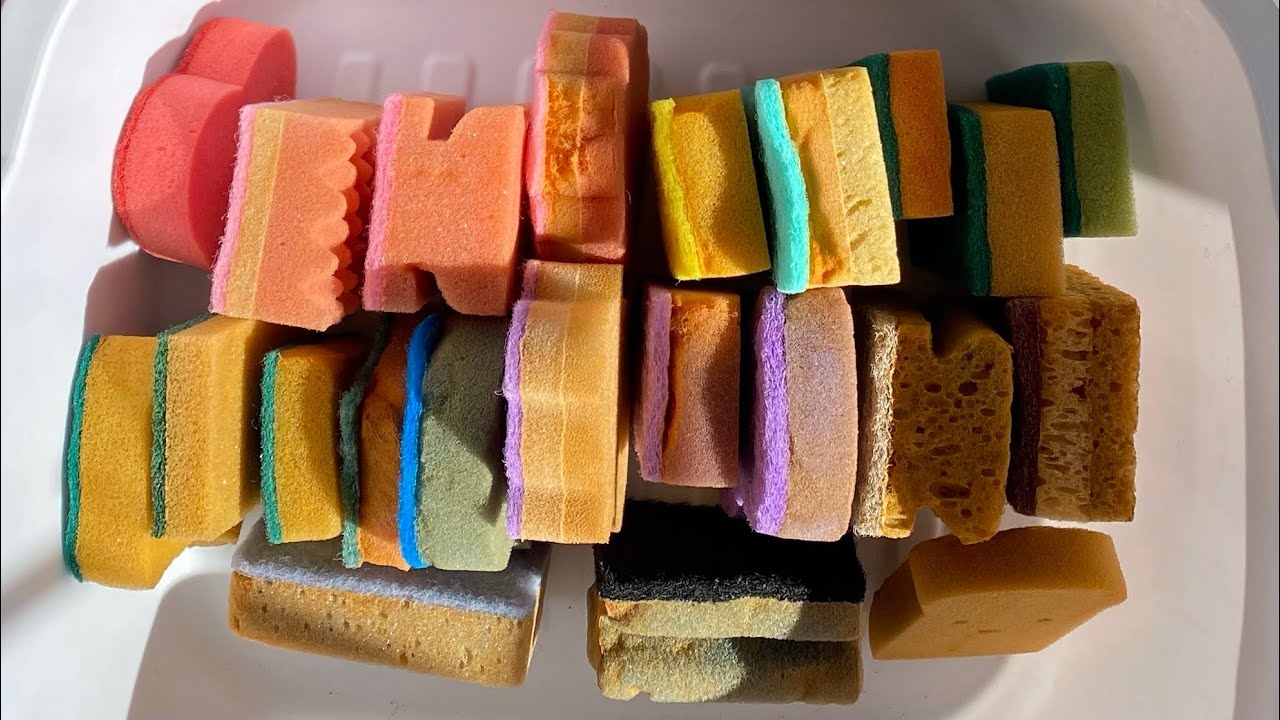 ASMR x22 dry bleached bulk kitchen sponge ripping variety- 6500 subs celebration 🎉 