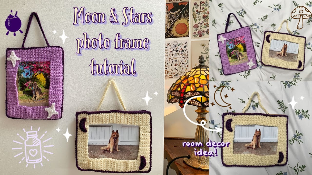 Crochet d&eacute;cor ideas: moon and stars photo frame tutorial💫🌙 | thisfairymade