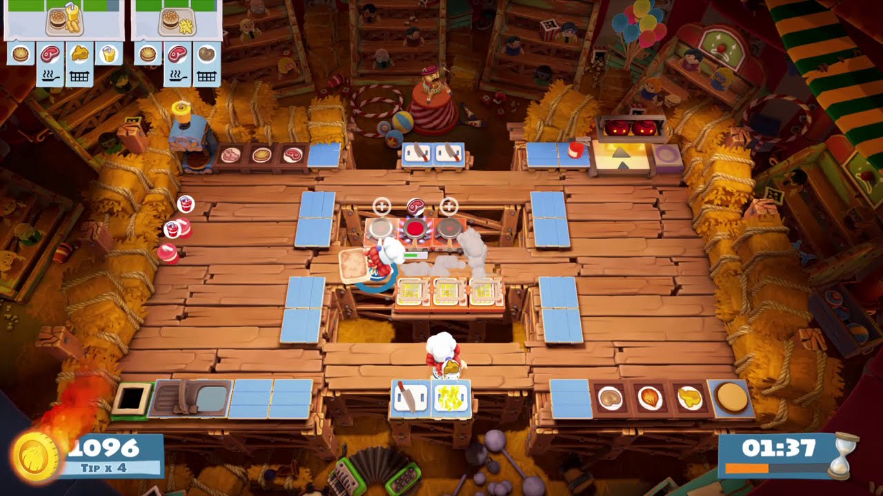 Overcooked 2 - Carnival of Chaos 3-2 (single player) Score: 1868