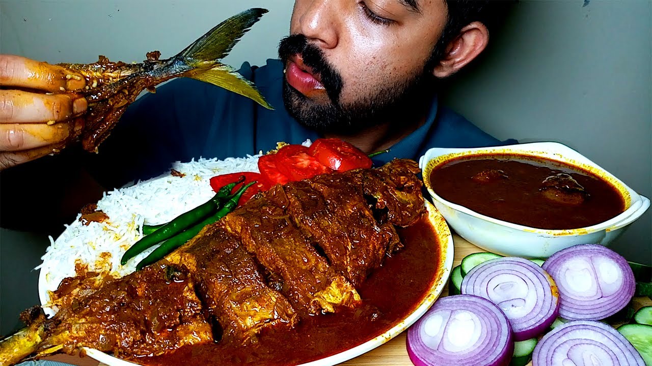 SPICY BIG FISH CURRY WITH RICE EATING SHOW || #HUNGRYpIRAN
