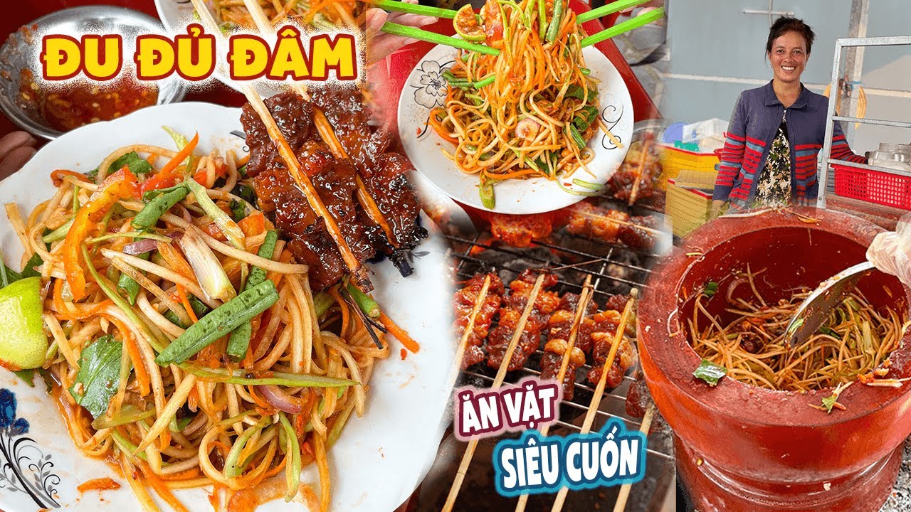 Siêu hấp dẫn ĐU ĐỦ ĐÂM kèm xiên bò nướng ngon rẻ đặc sản Tri Tôn nên thử một lần | Địa điểm ăn uống