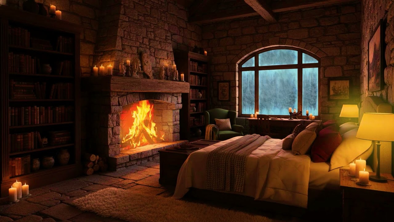 Cozy Winter Retreat ❄️ Fireplace & Blizzard Sounds for Deep Sleep & Relaxation