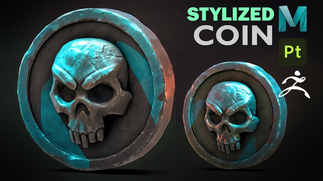 Stylized Skull Coin in Autodesk Maya 2026, Zbrush, Substance Painter