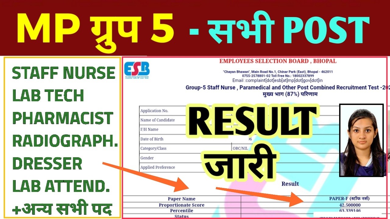 MP GROUP 5 VACANCY 2026 - RESULT जारी - STAFF NURSE , LAB TECH , PHARMACIST , COMPOUNDER, DRESSER