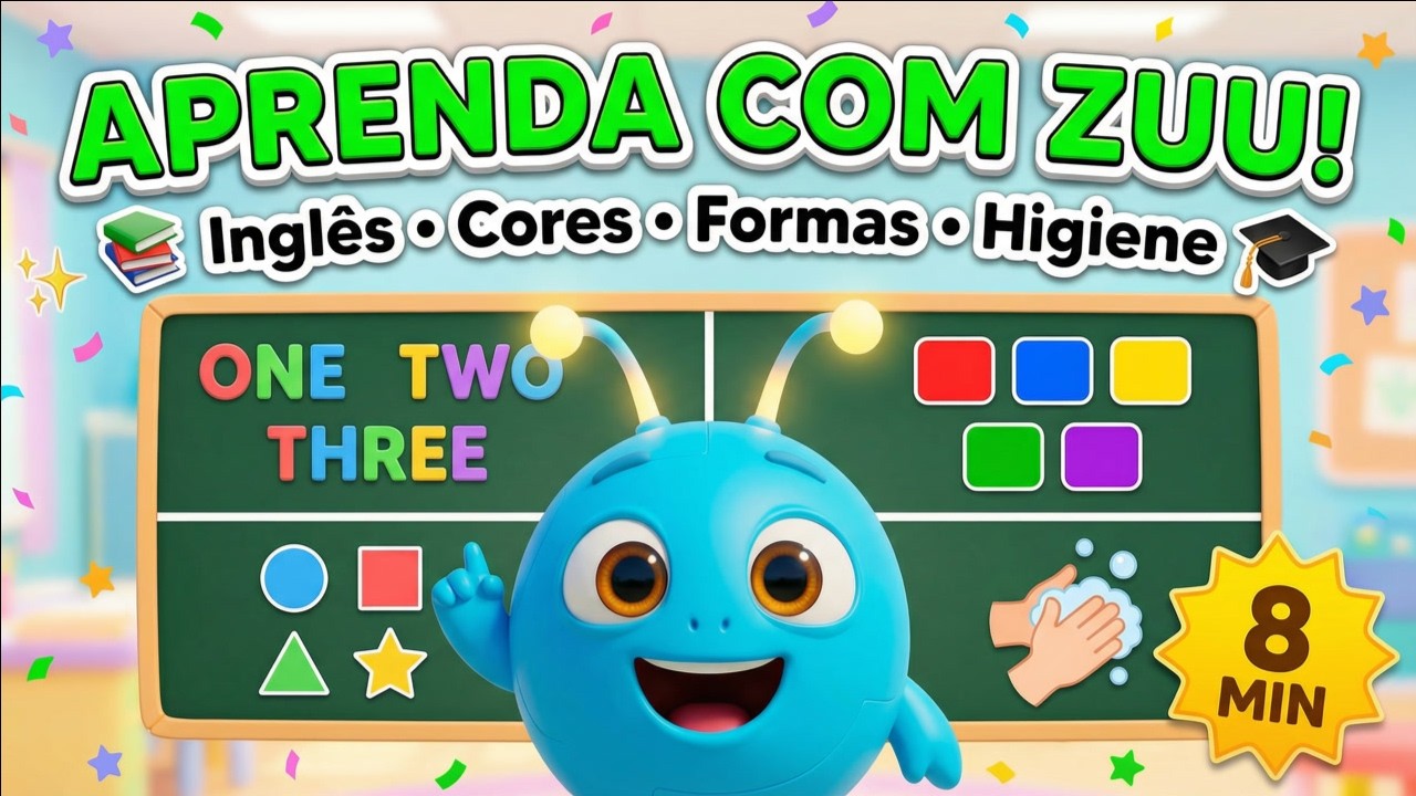 8 Minutos músicas para aprender 🎵 Inglês, Cores, Formas e Higiene para Crianças- Diversão  garantida