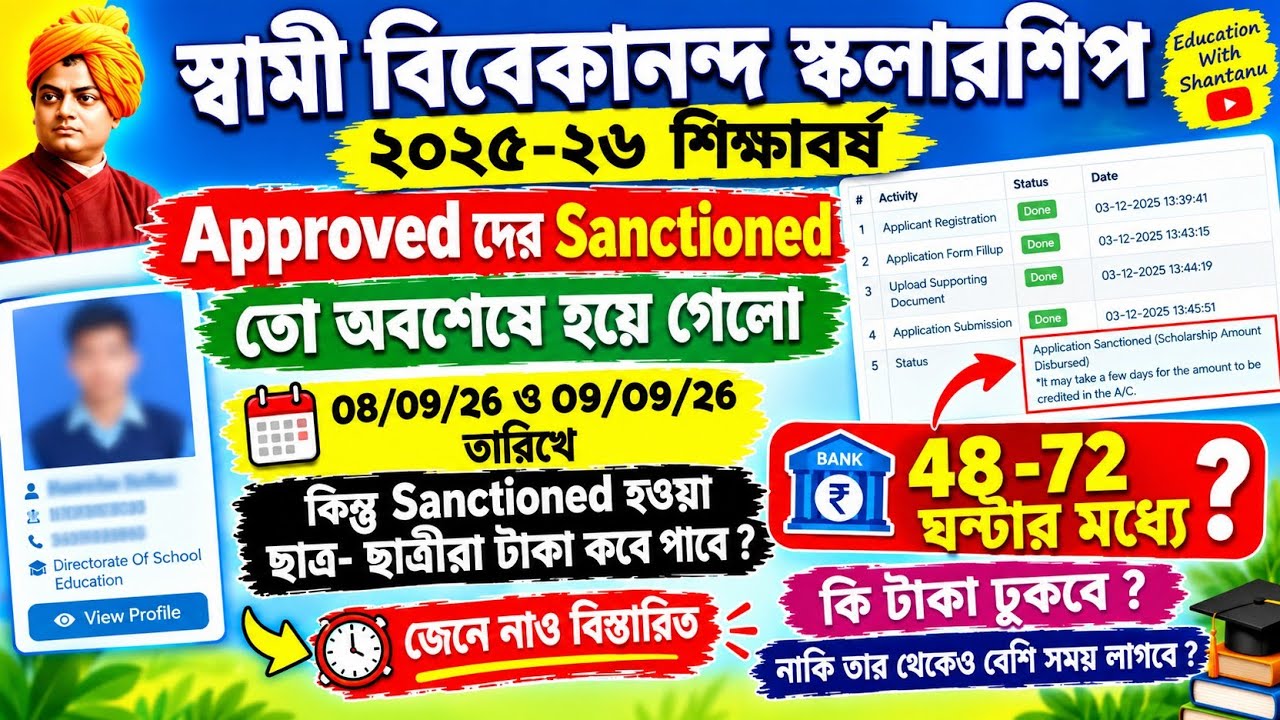 SVMCM Scholarship Payment update 2026। SVMCM scholarship 2025-26 taka kobe pabo Sanctioned applicant