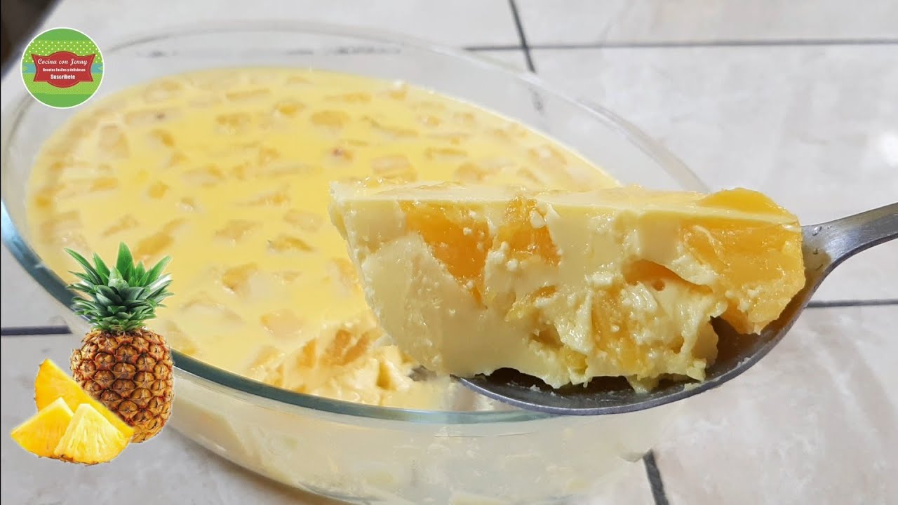 Delicia de piña muy fácil y delicioso - postre con trozos de piña  / Cocina con Jenny