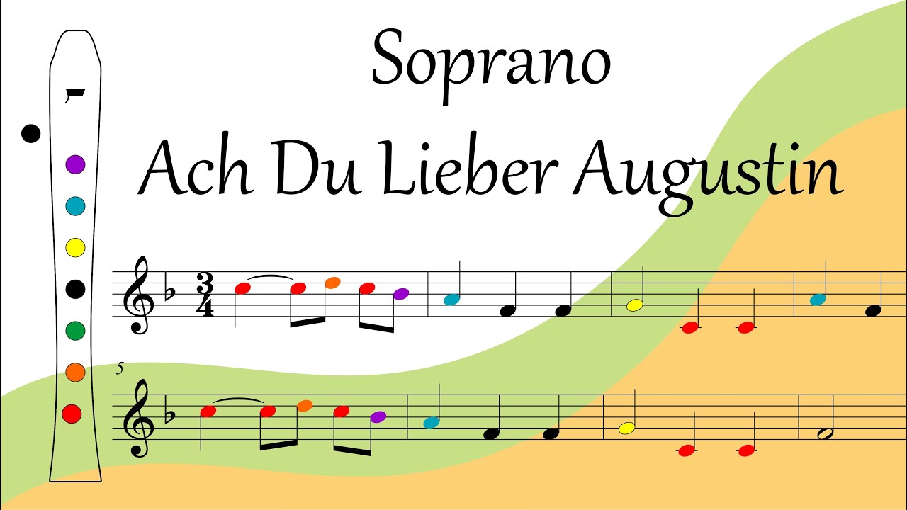 Ach Du Lieber Augustin – Flauta Doce – Partitura Colorida