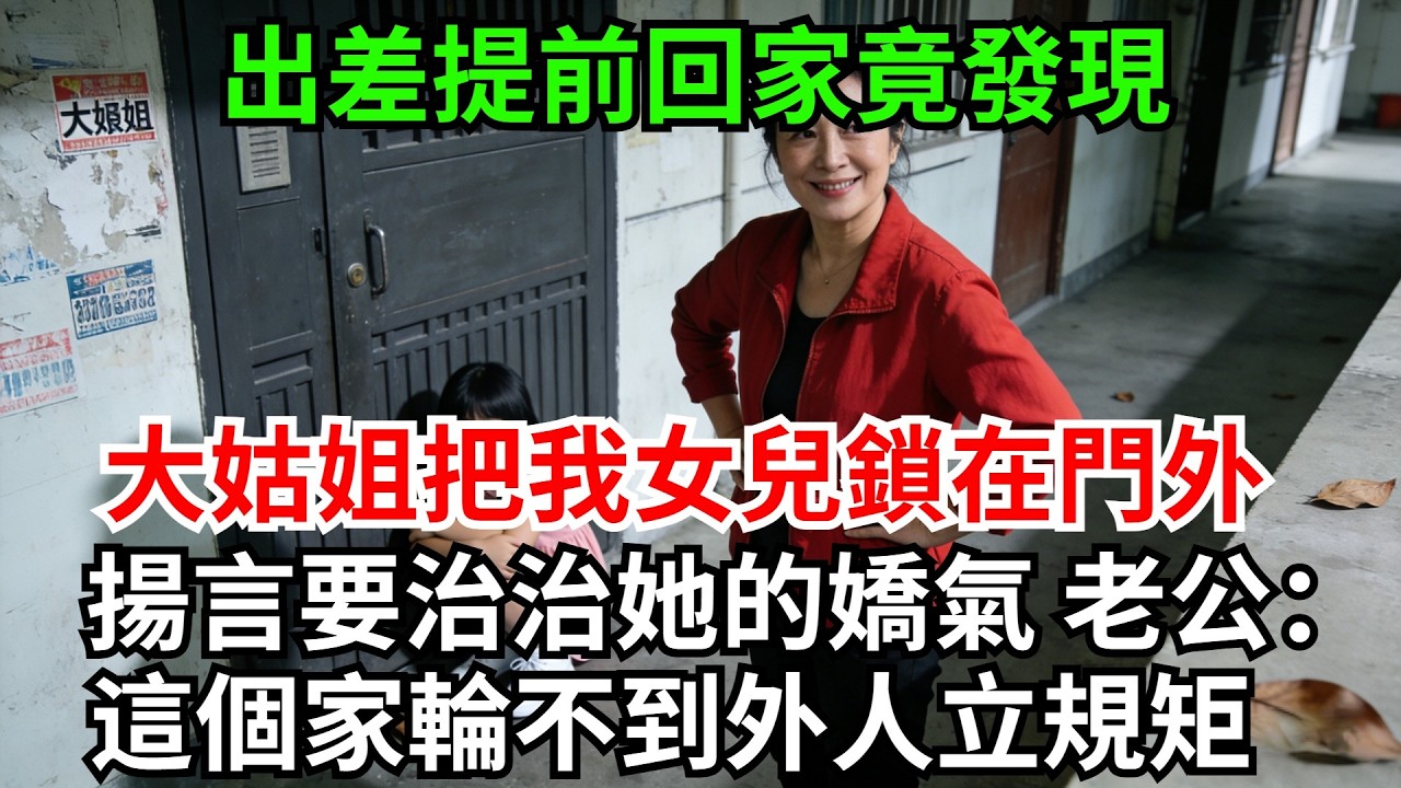 出差提前回家竟發現，大姑姐把我女兒鎖在門外5個小時，揚言要「治治她的嬌氣」，老公拿出備用鑰匙：這個家，輪不到外人給我閨女立規矩！她臉色瞬間黑如鍋底!#完結故事#情感故事#爽文#婆媳關系#家庭生活