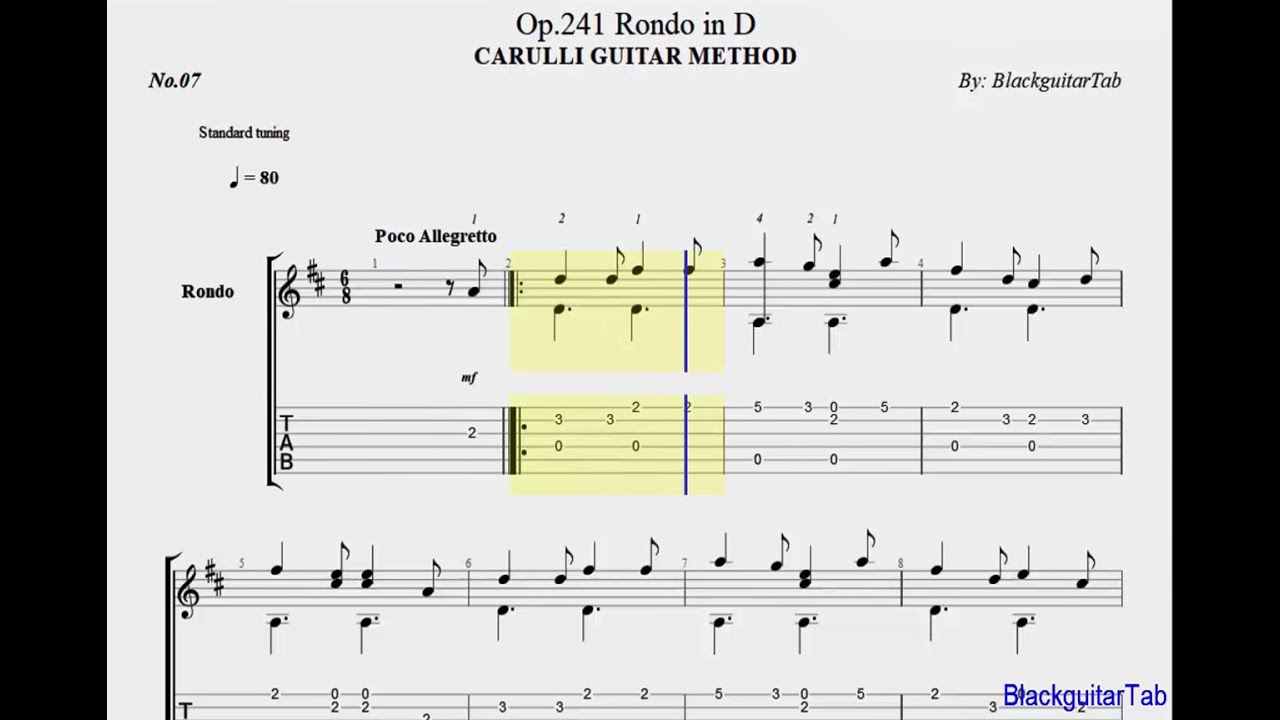 Carulli Guitar-Op.241 Rondo in D (No.7)/BlackguitarTab