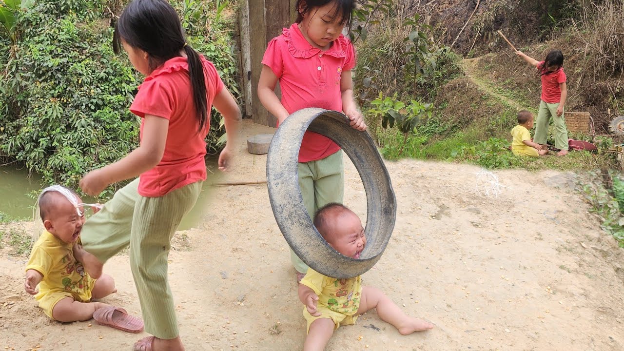 single mother and her three children go to work