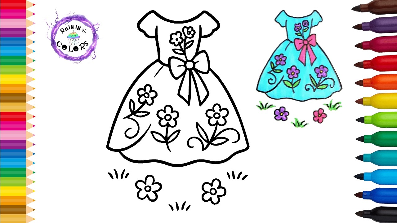Princess Dress With Flowers Cute Easy Drawing And Coloring #princess #rainingcolors