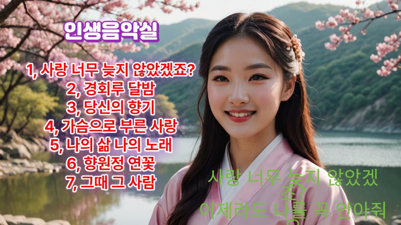 사랑 너무 늦지 않았겠죠 7곡. #인생음악실 #신곡 #K-POP#감성 트로트#인기트로트#트로트#신곡추천#5060음악#시니어추천곡  #사극트로트 #미스트로트#시니어음악#국악트로트