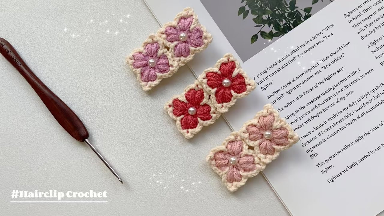 HairClip Crochet｜How to Crochet the nice flower Hairpin｜DIY Hair Accessories｜Free Crochet Tutorial