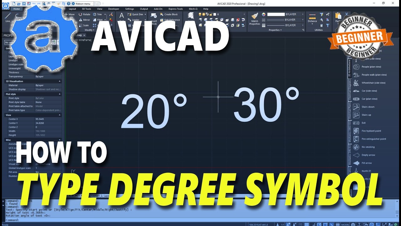 AviCAD How To Type Degree Symbol