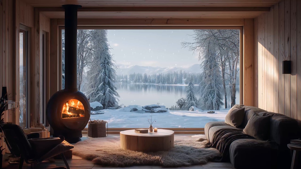 Cozy Winter Cabin | Fireplace Crackling | 3 Hours