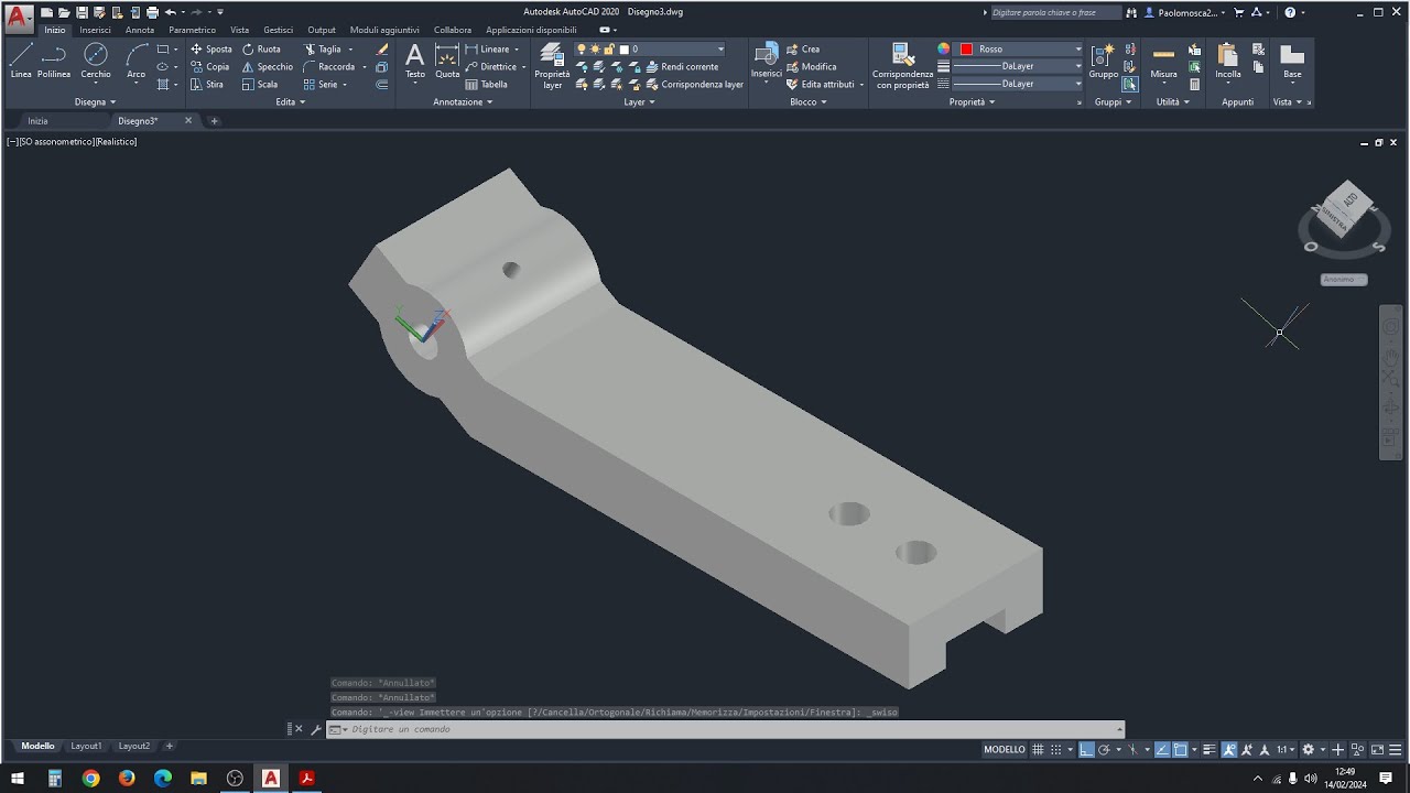 Realizzare in 3D un pezzo meccanico inclinato su Autocad - Prof. Paolo Mosca