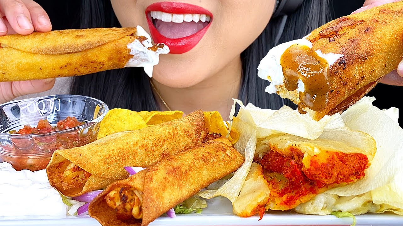 ASMR FRIED CHICKEN TAQUITOS TAMALES 먹방 MUKBANG Eating Sounds (NO TALKING) ASMR Phan