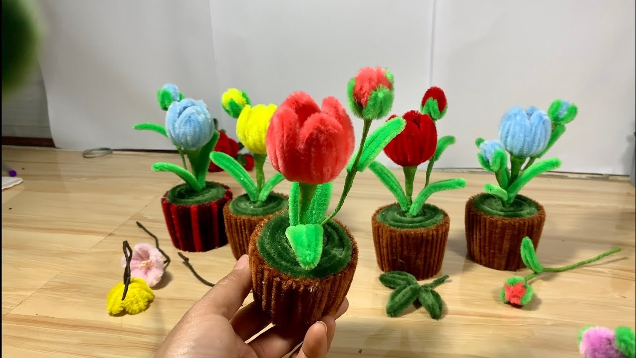 Cách làm chậu hoa Tulip mini 4 cánh đơn giản từ kẽm Nhung
