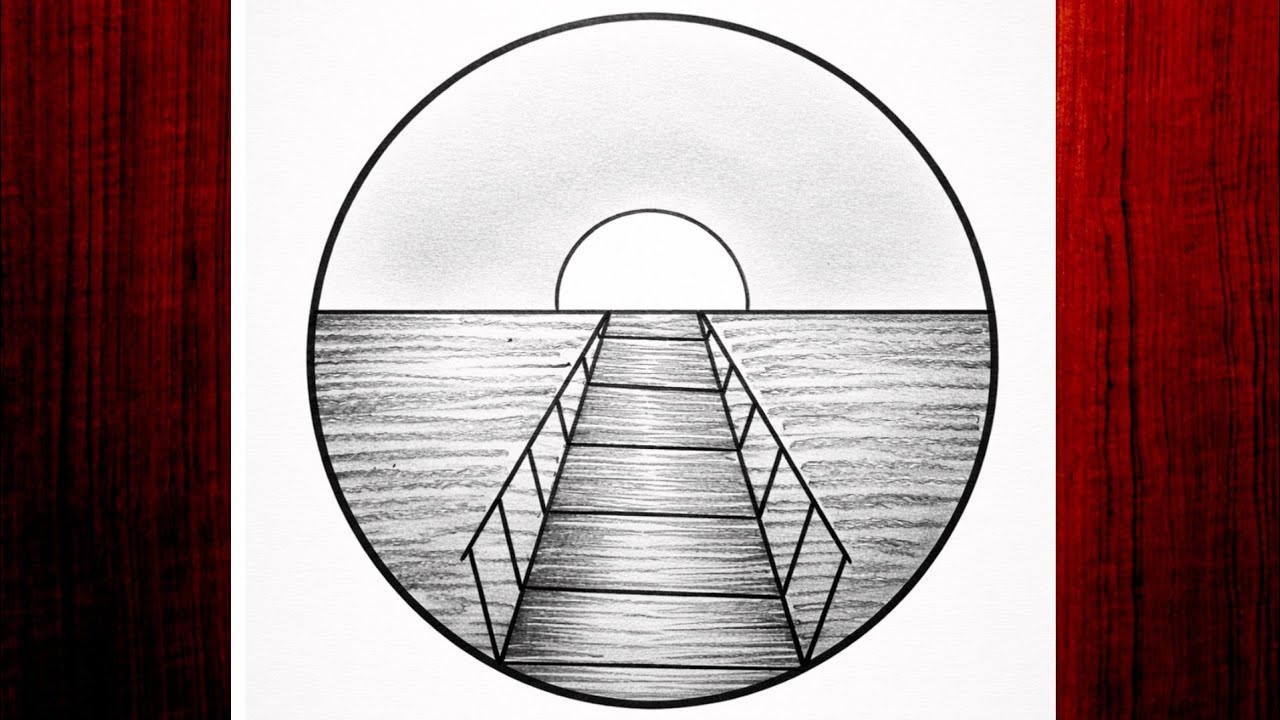 Easy circle scenery drawing /Easy drawing ideas for beginners/ How to draw pencil sketch drawing