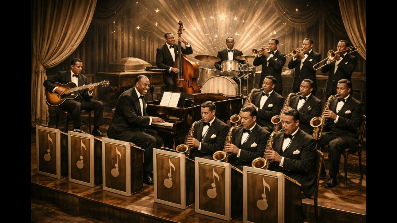 Vintage Swing Orchestra Live on Stage – Classic Jazz Atmosphere