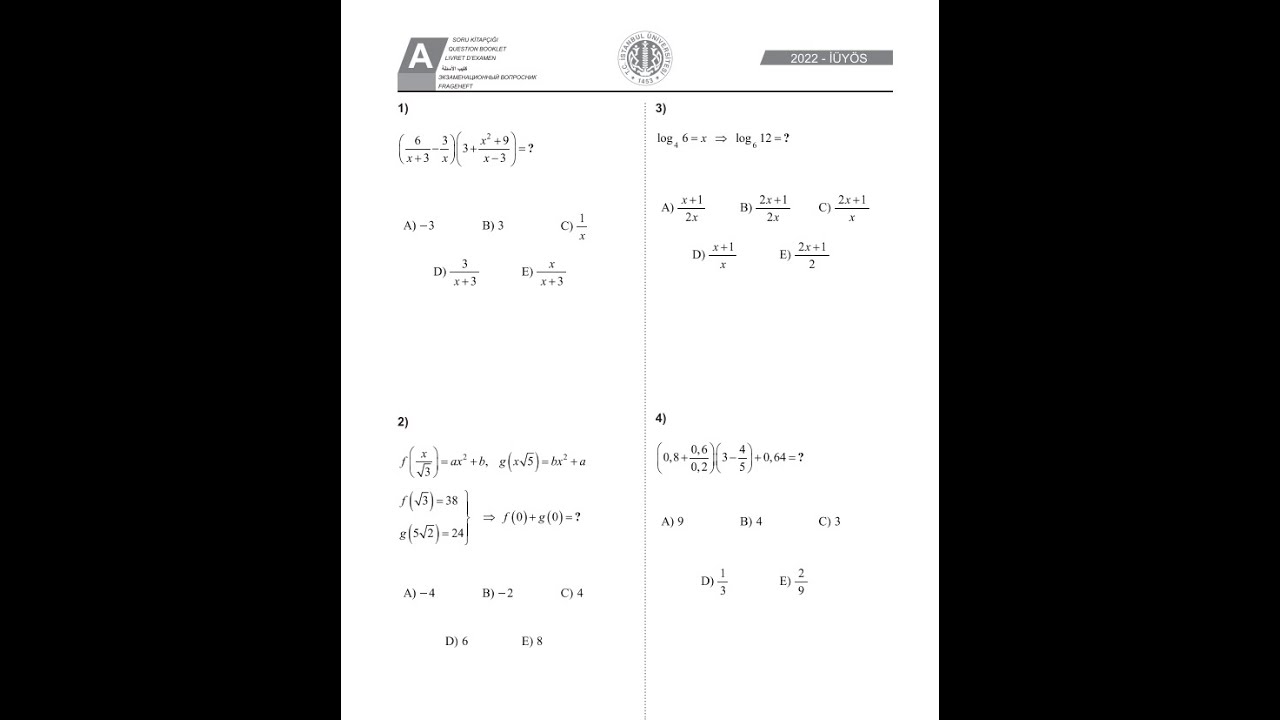 Y&Ouml;S Test Preparation (Part-1) with solutions, Past Papers for Turkish Burslari Scholarships