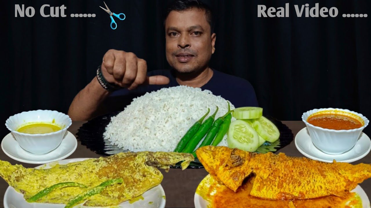 ASMR EATING SPICY HILSA FISH CURRY, FOLI FISH WITH MUSTARD, GRAVY, RICE, CHILLI, CUCUMBER | MUKBANG
