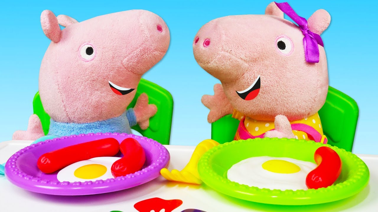 Çocuk videoları! Peppa Pig oyuncak ailesi ile yemek yapma oyunları!