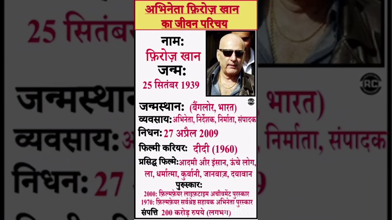 अभिनेता फ़िरोज़ खान का जीवन परिचय