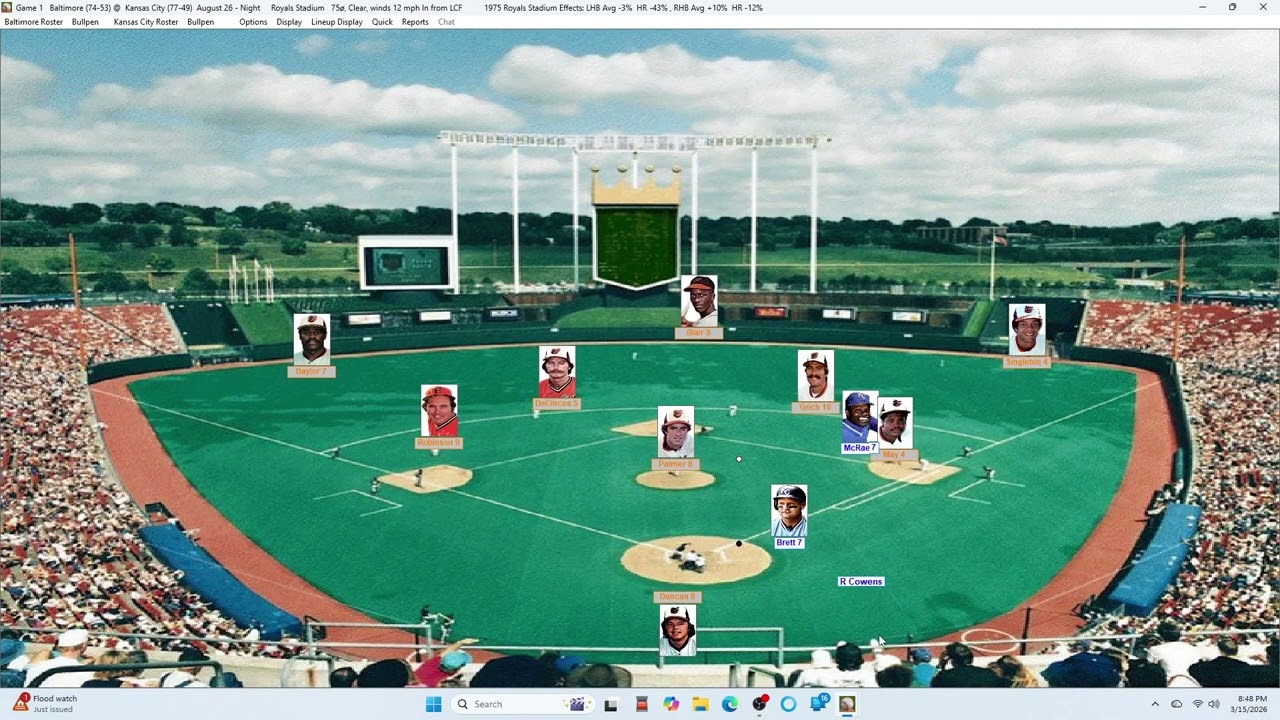 Action PC Baseball 8-26-75 Game 1 DH Baltimore at Kansas City